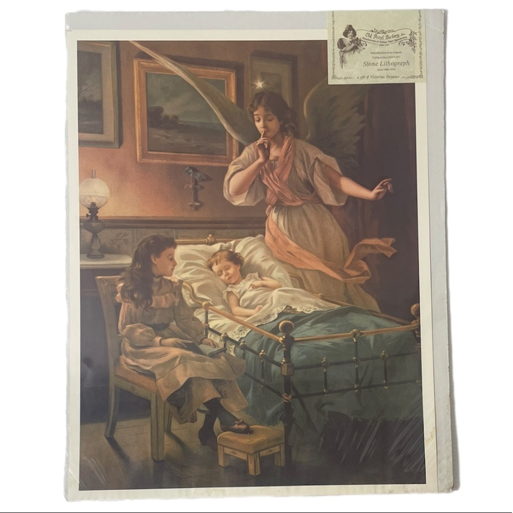 Guardian Angel Vintage Victorian Old Print Factory Lithograph Print Picture